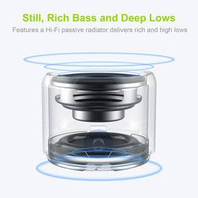 EWA A106 custom bass radiator delivers powerful, room-filling bass in a compact speaker.