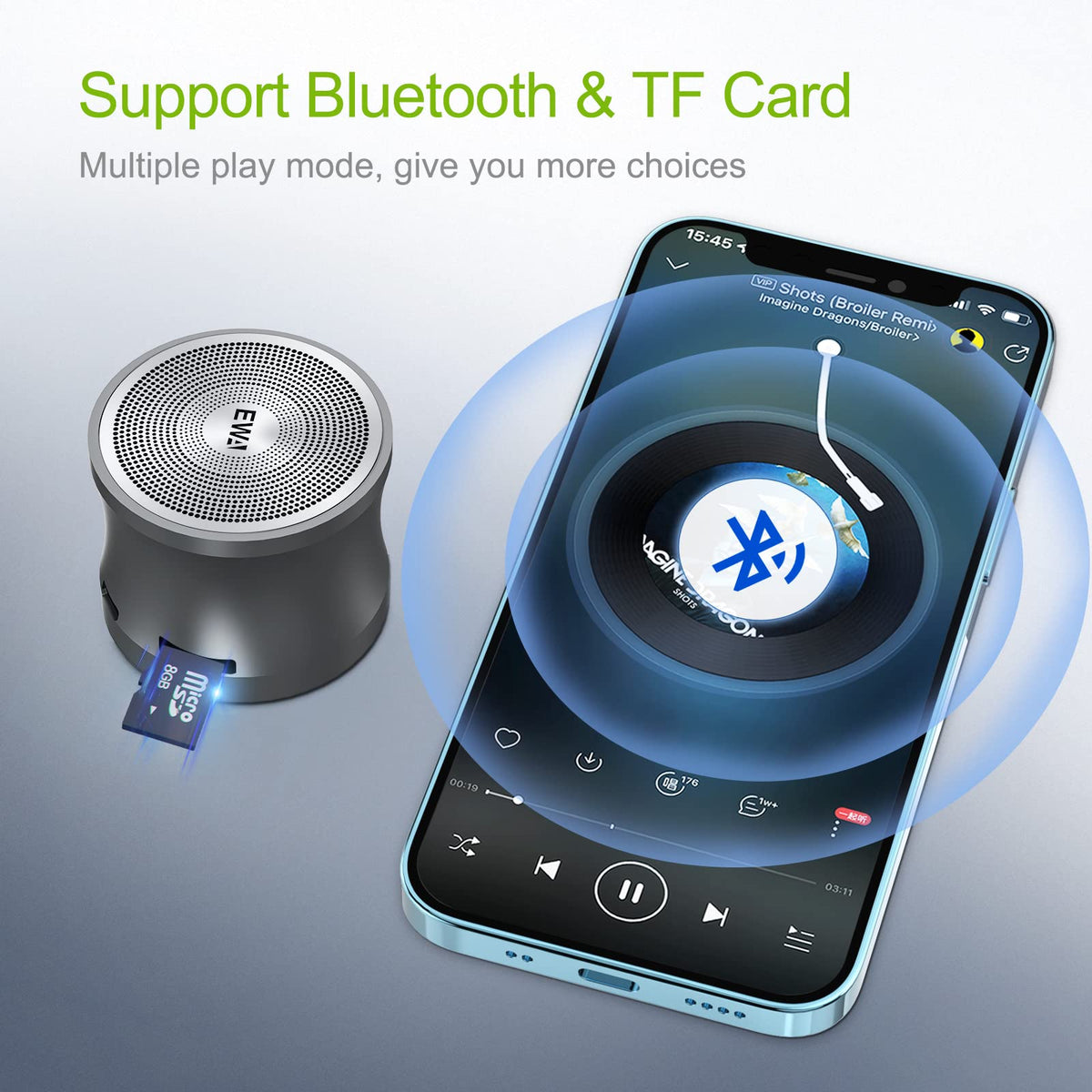 Remote shutter mode lets you snap photos while listening.