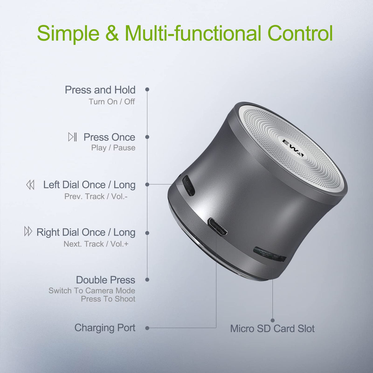 EWA A109mini supports TF cards up to 32GB for diverse playlists.