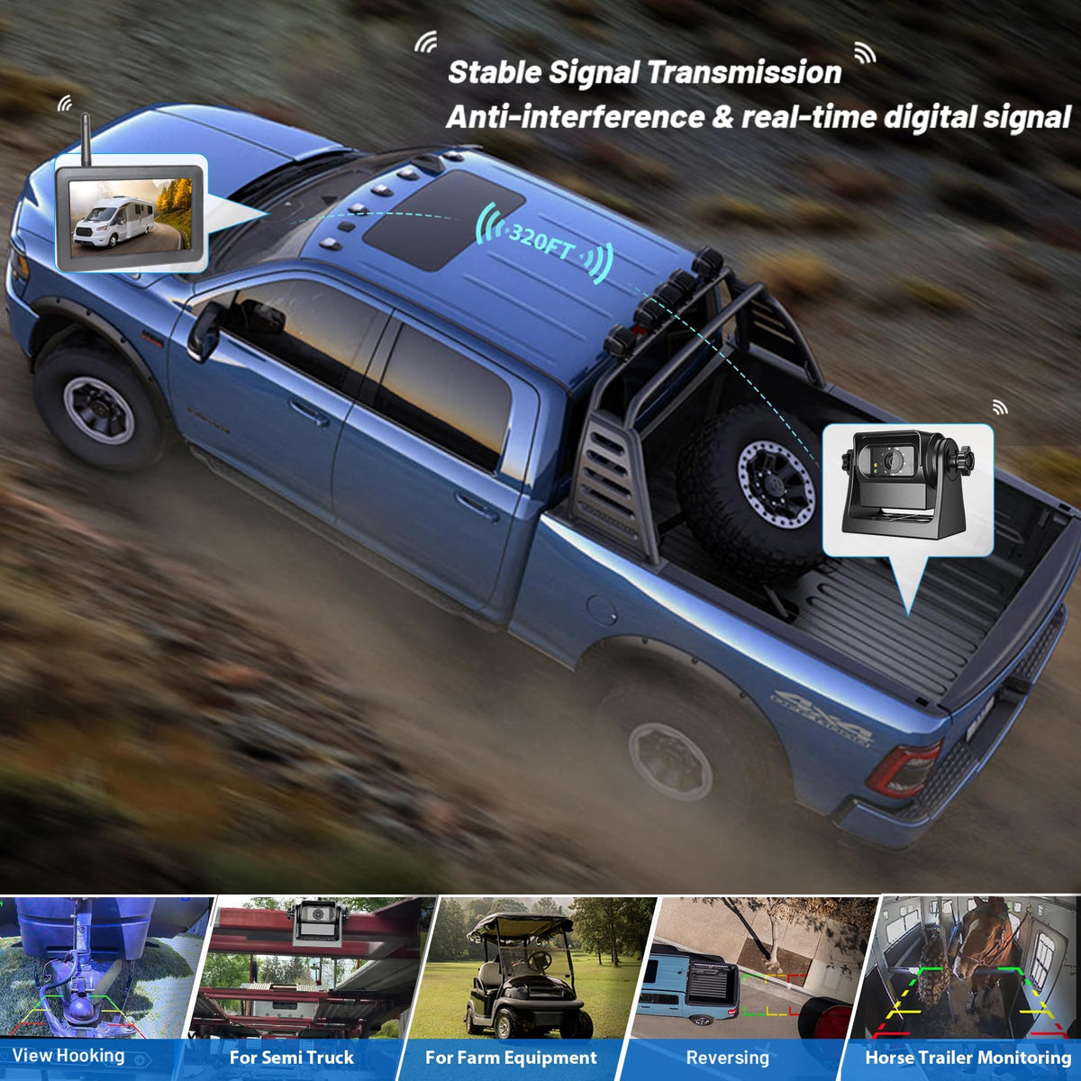 EWAY 5-inch monitor with split-screen view helps monitor two cameras simultaneously.