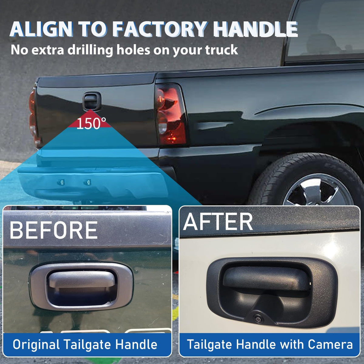EWAY tailgate handle camera for Silverado 3500 enhances maneuvering in tight spaces