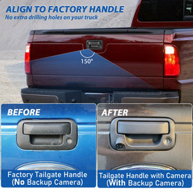 EWAY tailgate handle rear camera for F-Series enhances trailer maneuvering safety.