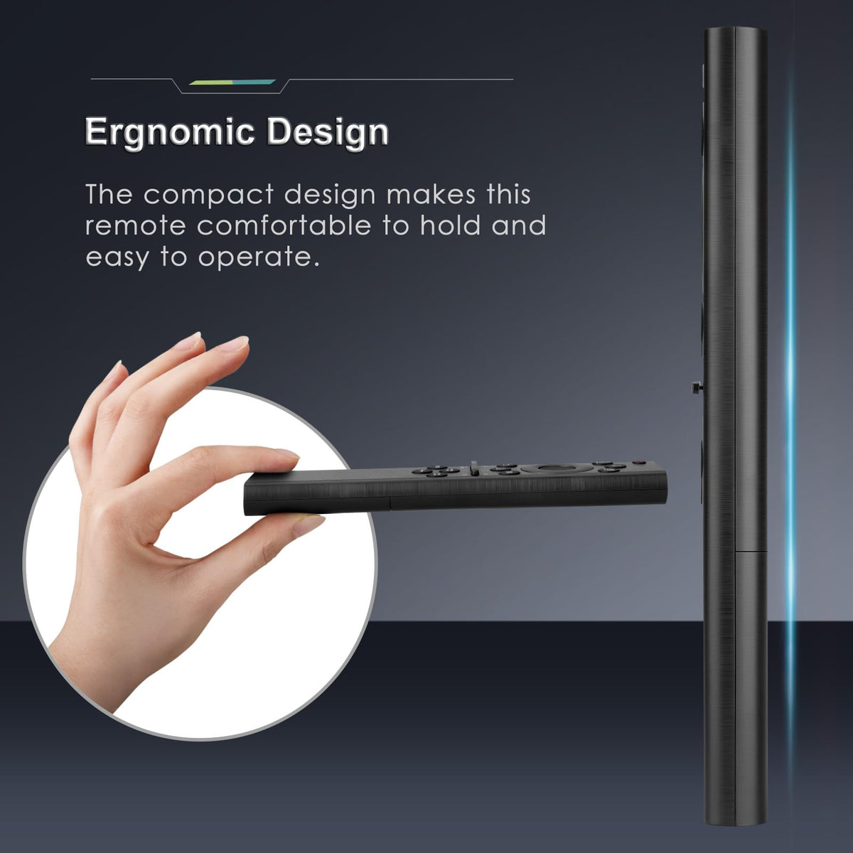 Back view of EWO'S universal remote illustrating durable construction.