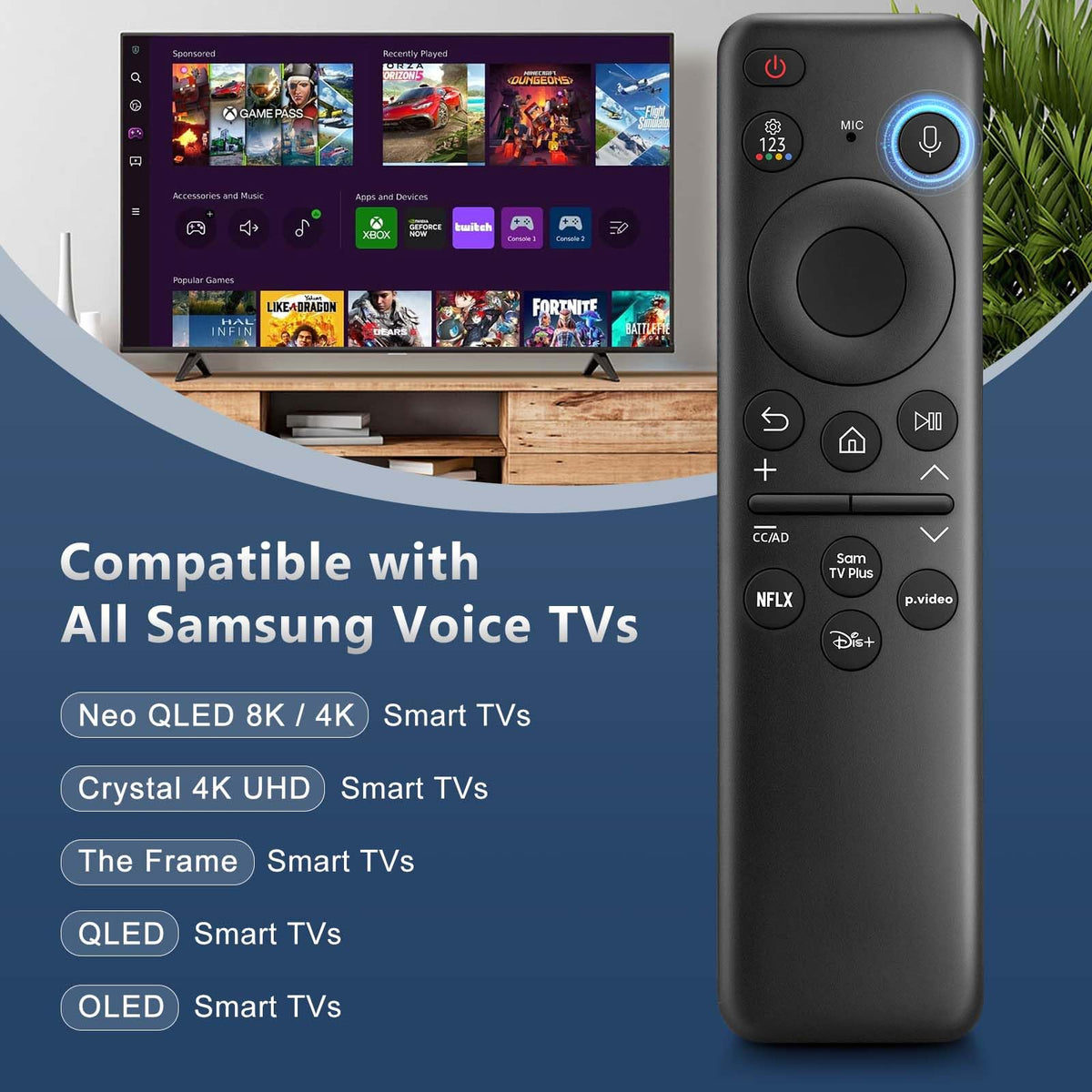 EWO'S close-up of voice button enabling fast spoken searches and control