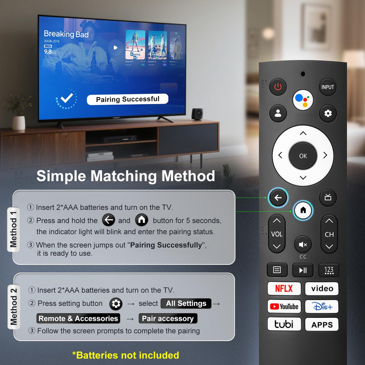 EWO'S remote in use beside a 4K Hisense TV