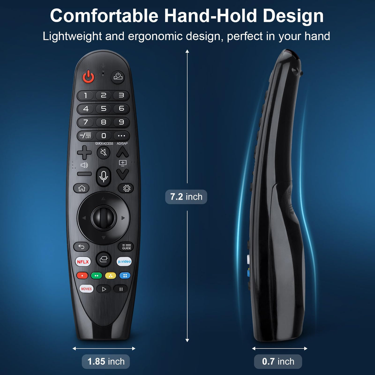 EWO'S remote pointed at TV screen demonstrating pairing and pointer benefit