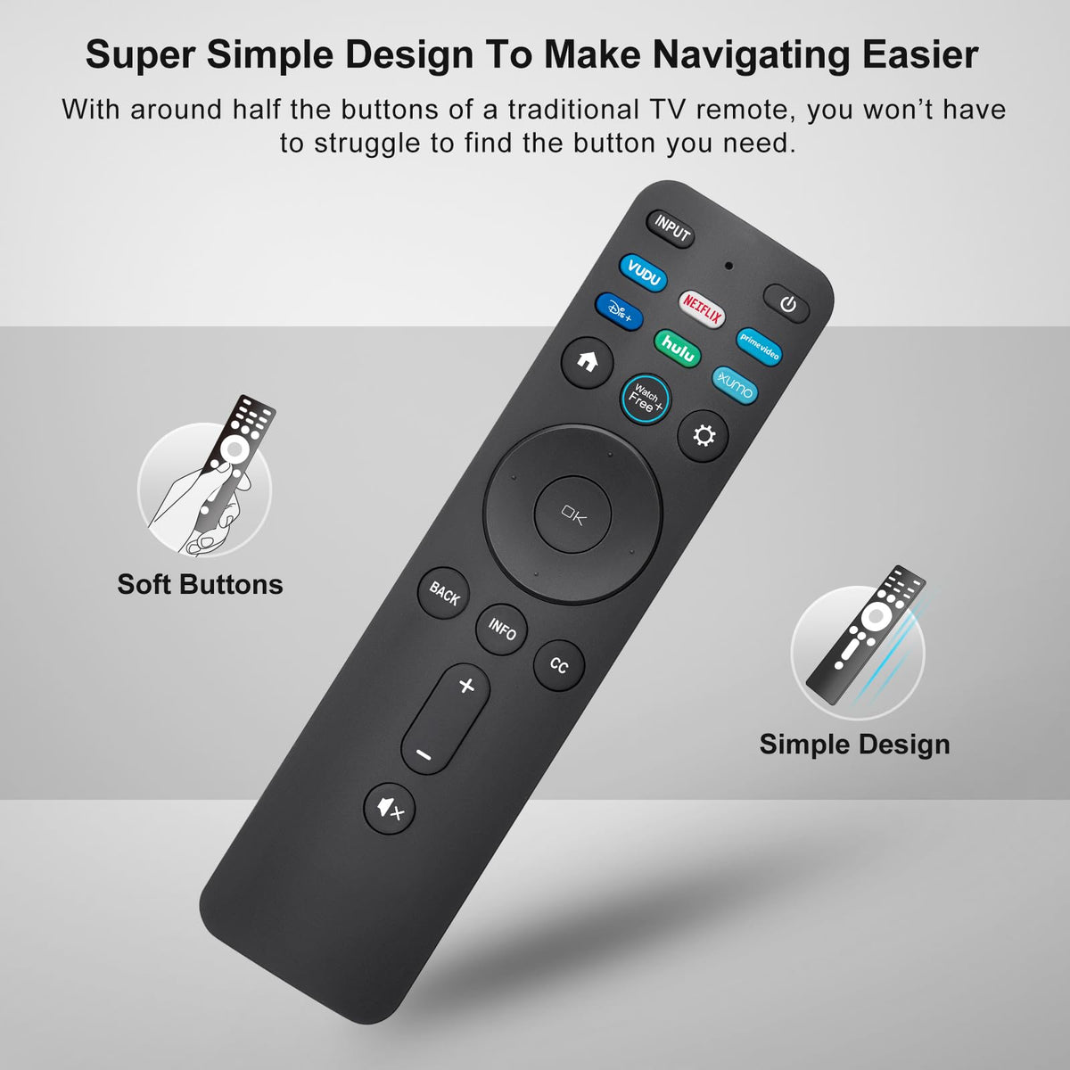 EWO'S XRT260 control panel closeup showing responsive Netflix, Disney, Prime, Hulu keys
