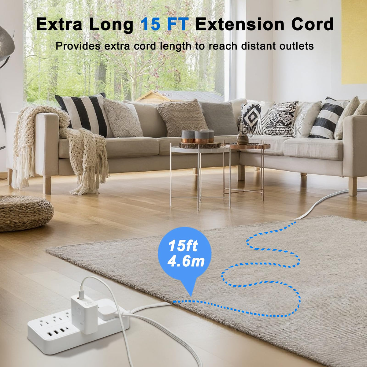 EXGOLGRIK flat cord running under carpet to keep floors tidy and reduce trips