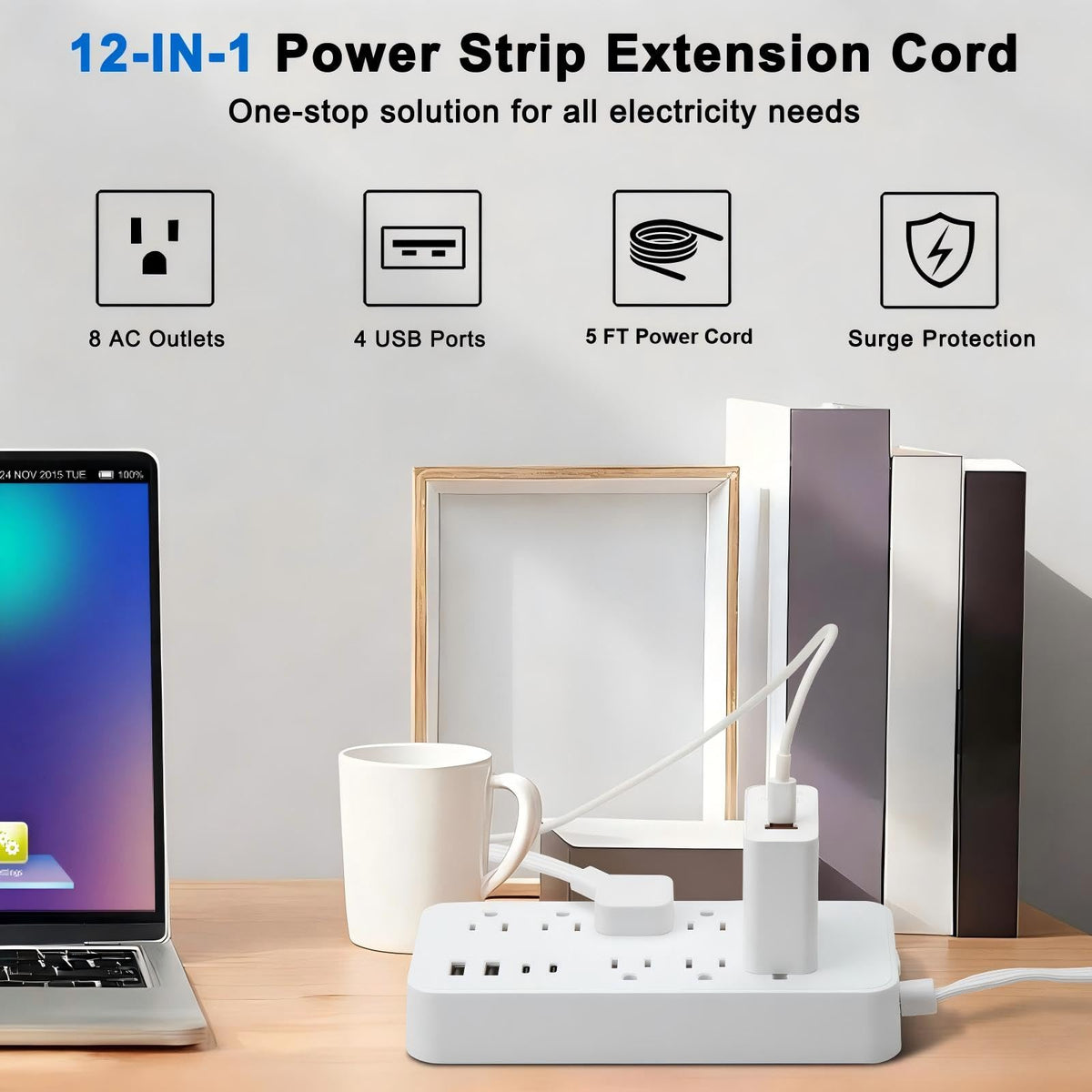 EXGOLGRIK ultra-thin flat extension cord design sits flush against walls