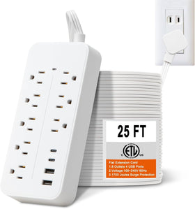 EXGOLGRIK front view of 8-outlet and 4-USB power strip showing organized charging