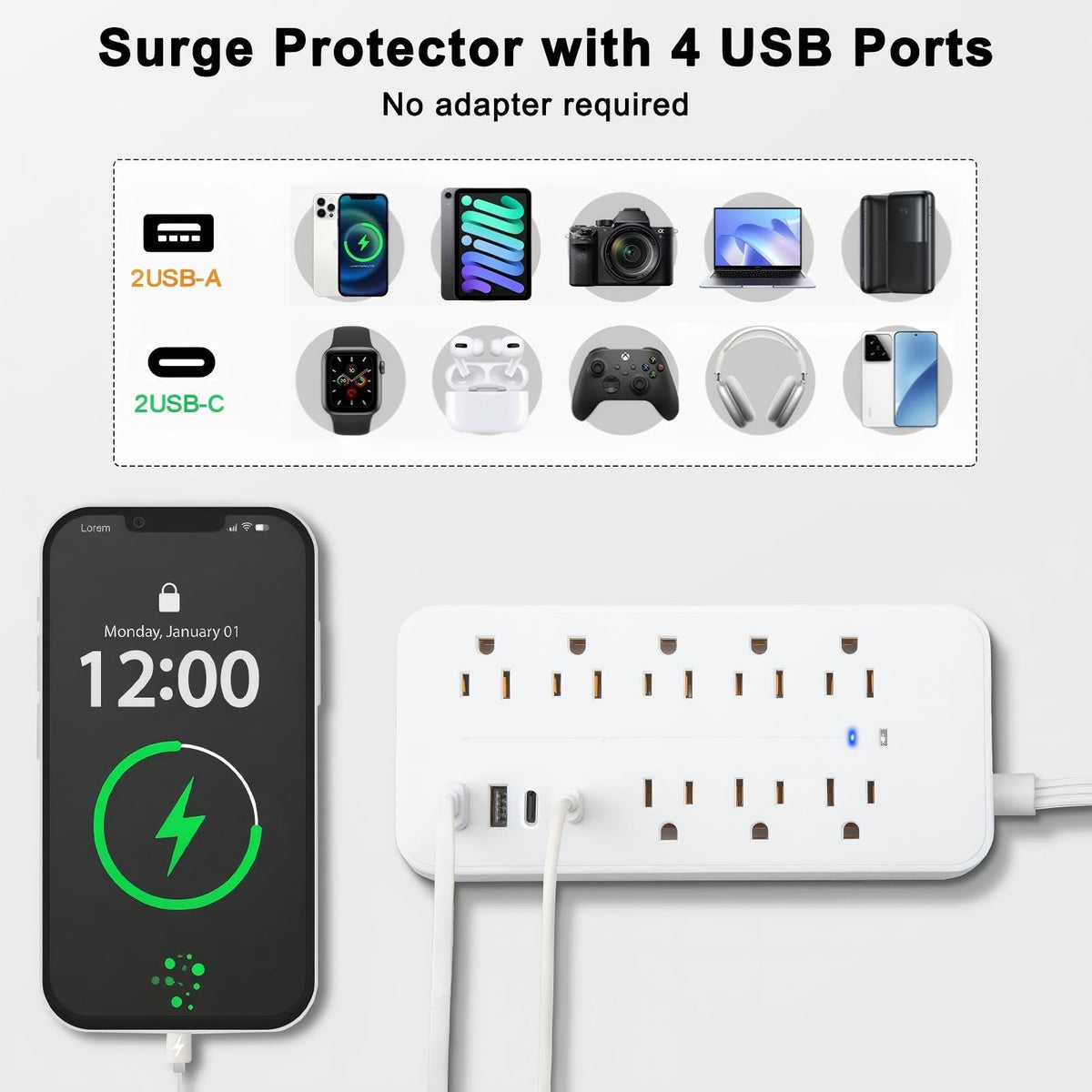 EXGOLGRIK power strip in living room powering TV and devices cleanly