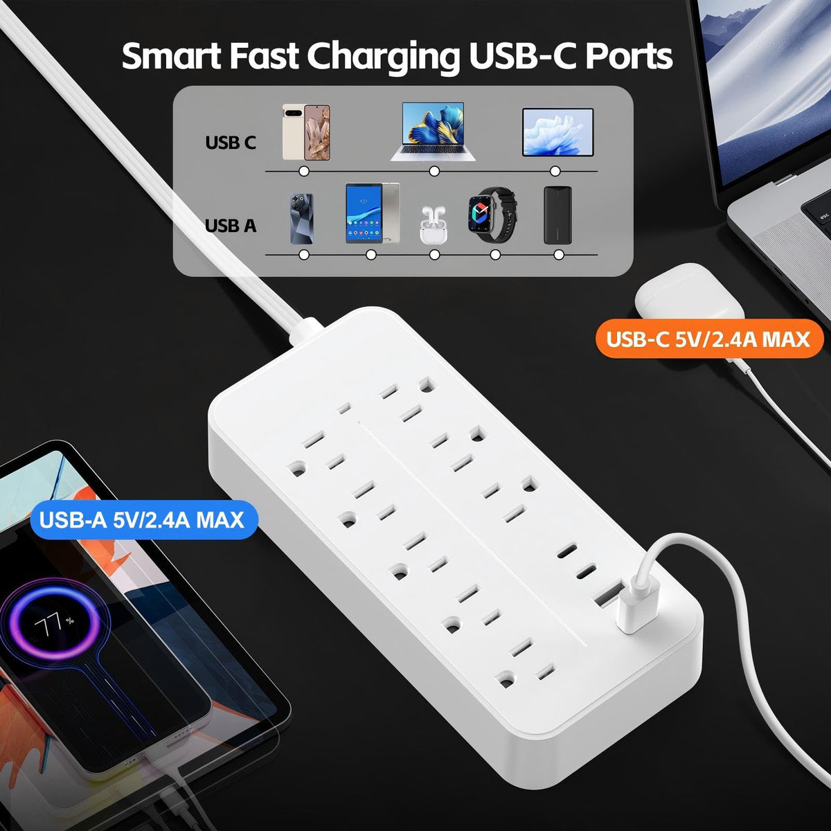 EXGOLGRIK power strip mounted on wall showing space-saving installation