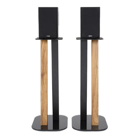 EXIMUS universal speaker stands oak black top view showing cable routing