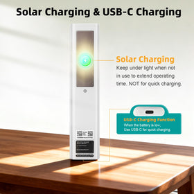 ExploreHome remote back with solar panel visible for eco-friendly charging