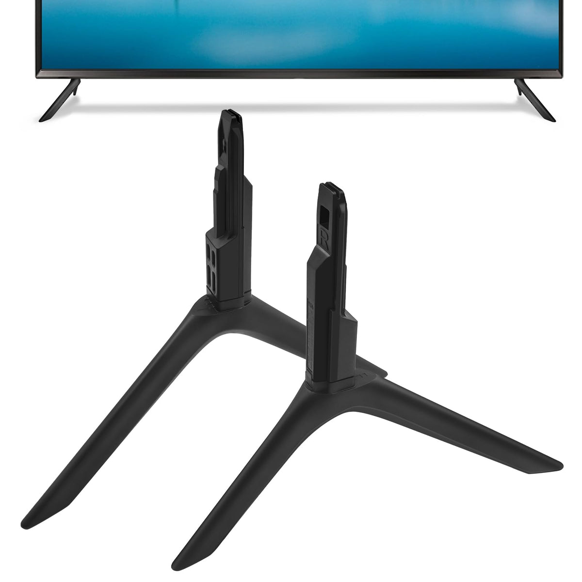 ExploreHome front view of replacement TV legs showing secure fit and restored appearance