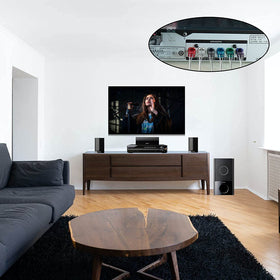 ExploreHome lifestyle living room setup illustrating easy installation and tidy speaker routing