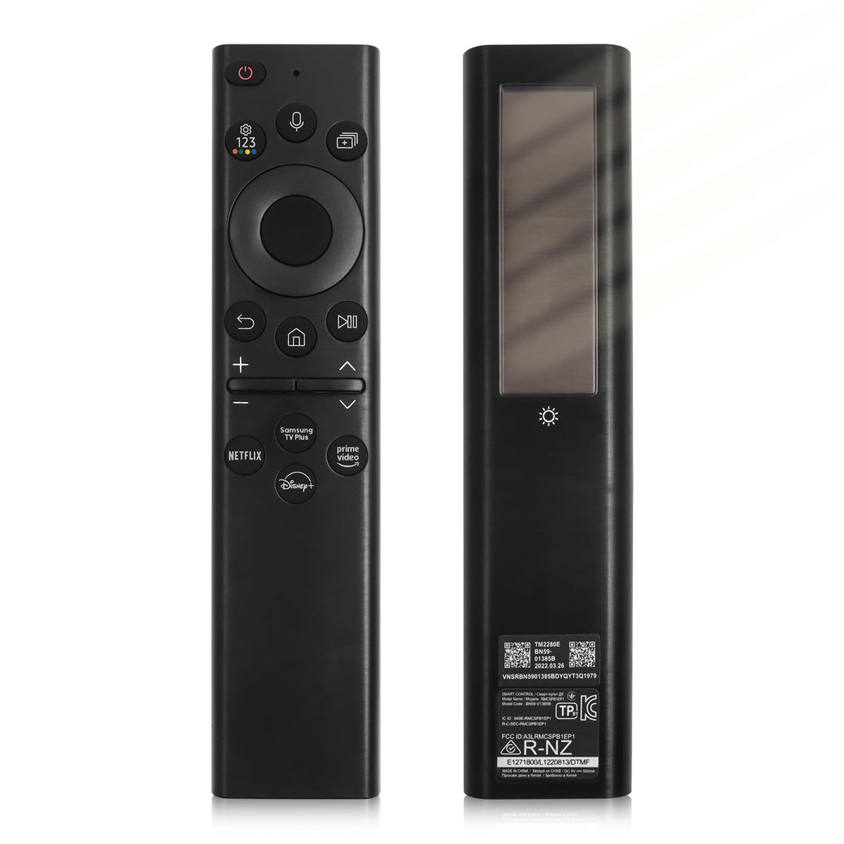 ExploreHome remote front view showing buttons and voice key, convenient TV control