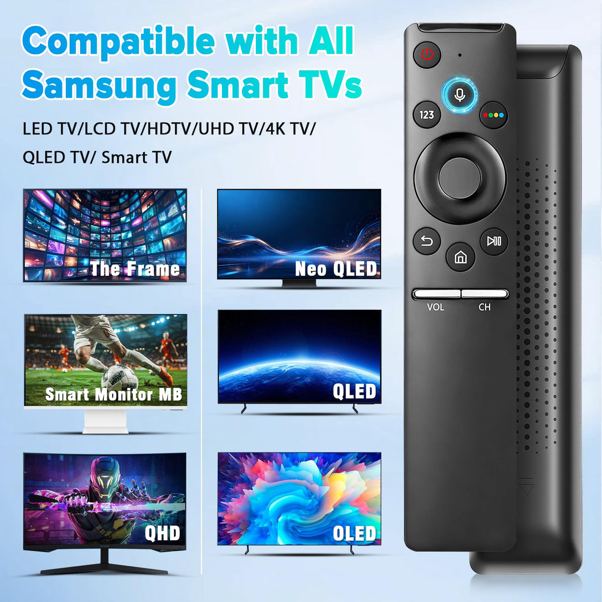 ExploreHome voice-control pairing guide enabling hands-free search on Samsung TVs.