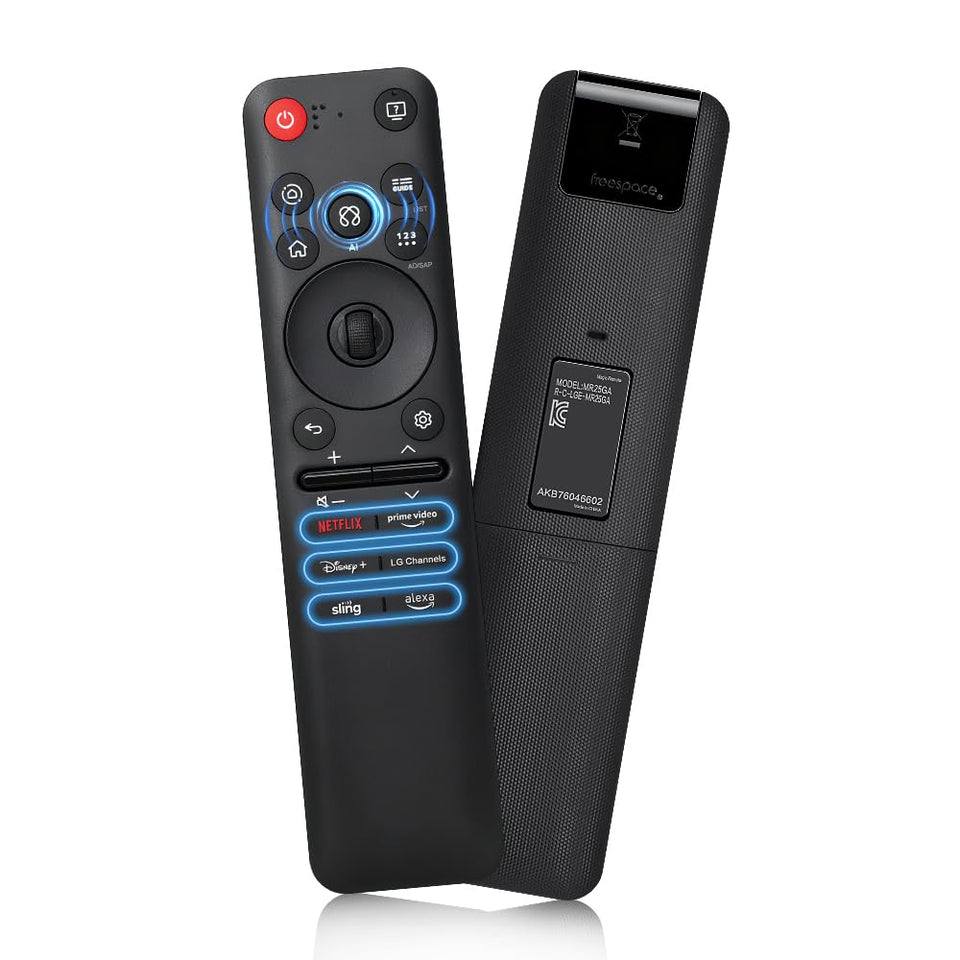 EYAIOROTES LG MR25GA remote front view shows ergonomic grip for precise navigation.