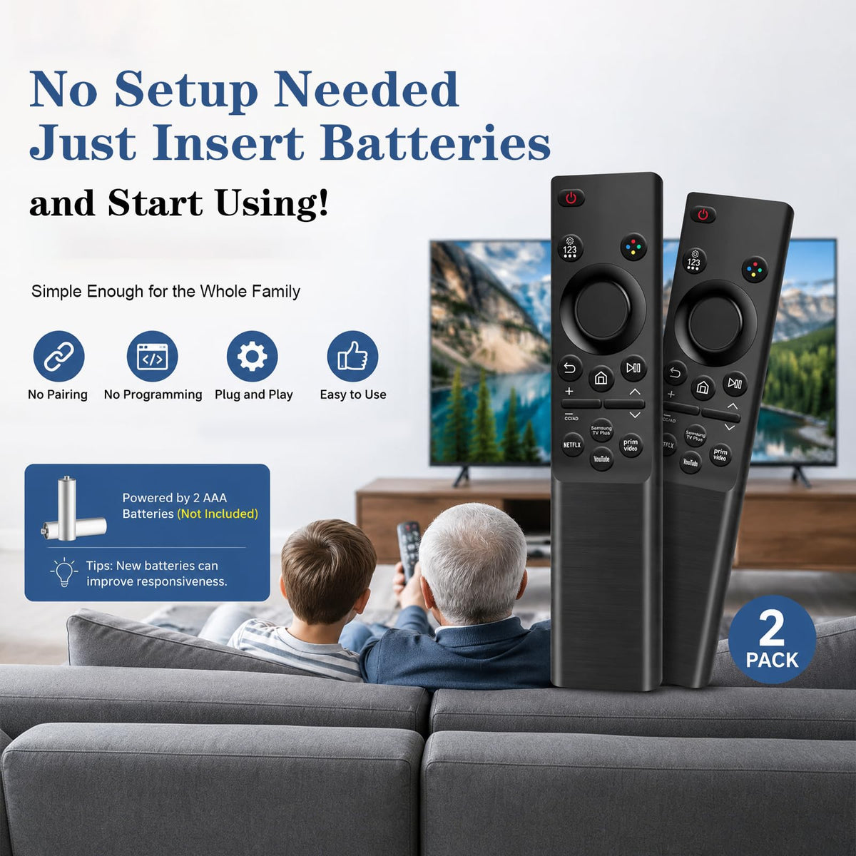 EYAIOROTES universal remote back view, ergonomic grip for comfortable handling.