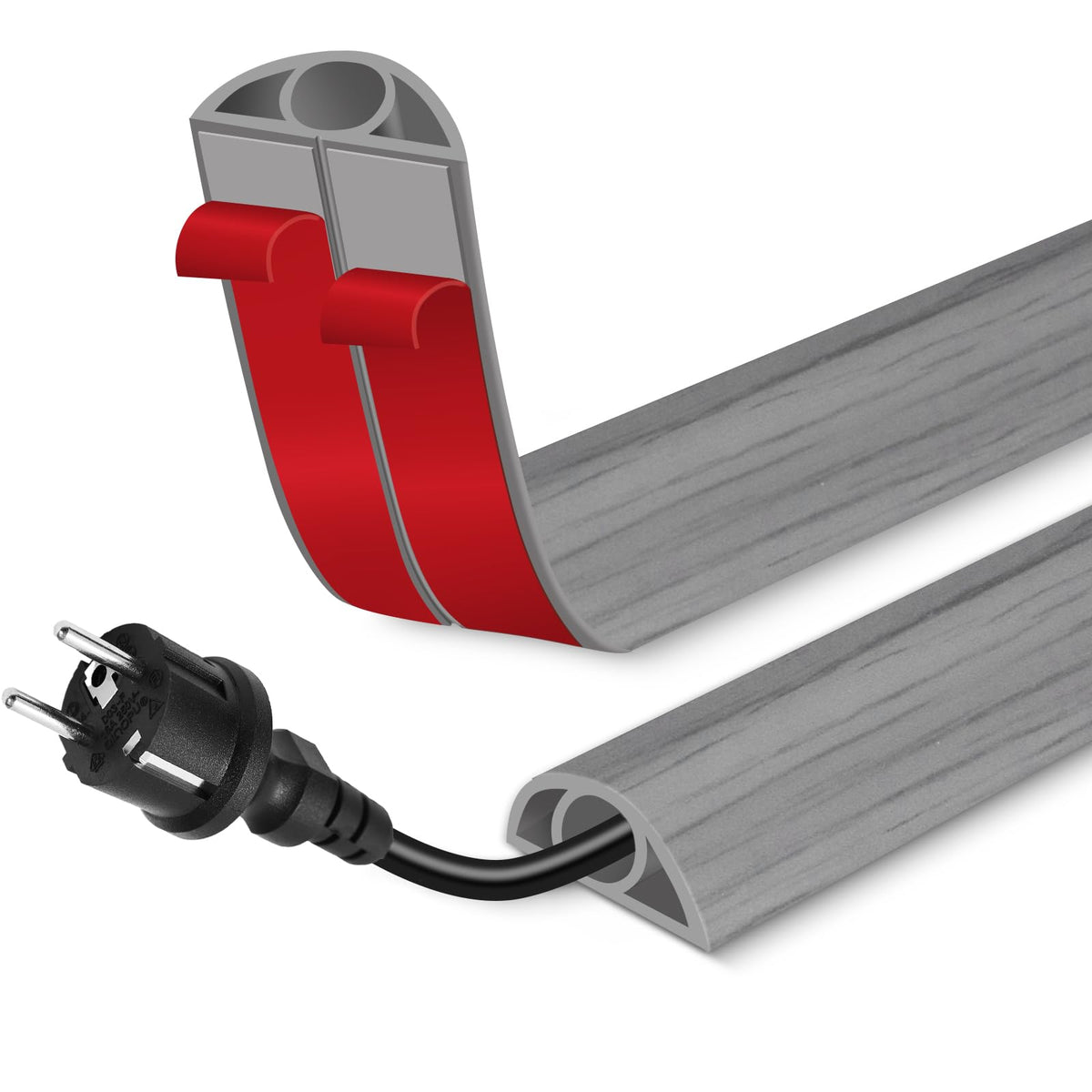 EYAYEN floor cord cover with adhesive back in gray wood finish hides wires neatly.