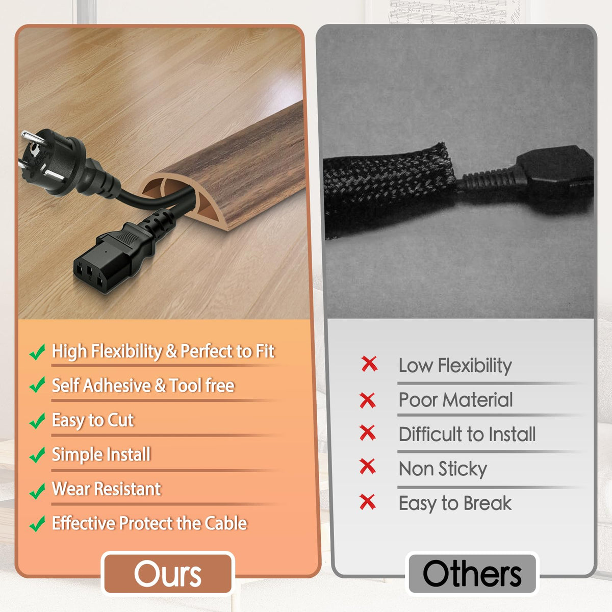 EYAYEN curved-surface cord cover blends safely with décor while hiding wires.