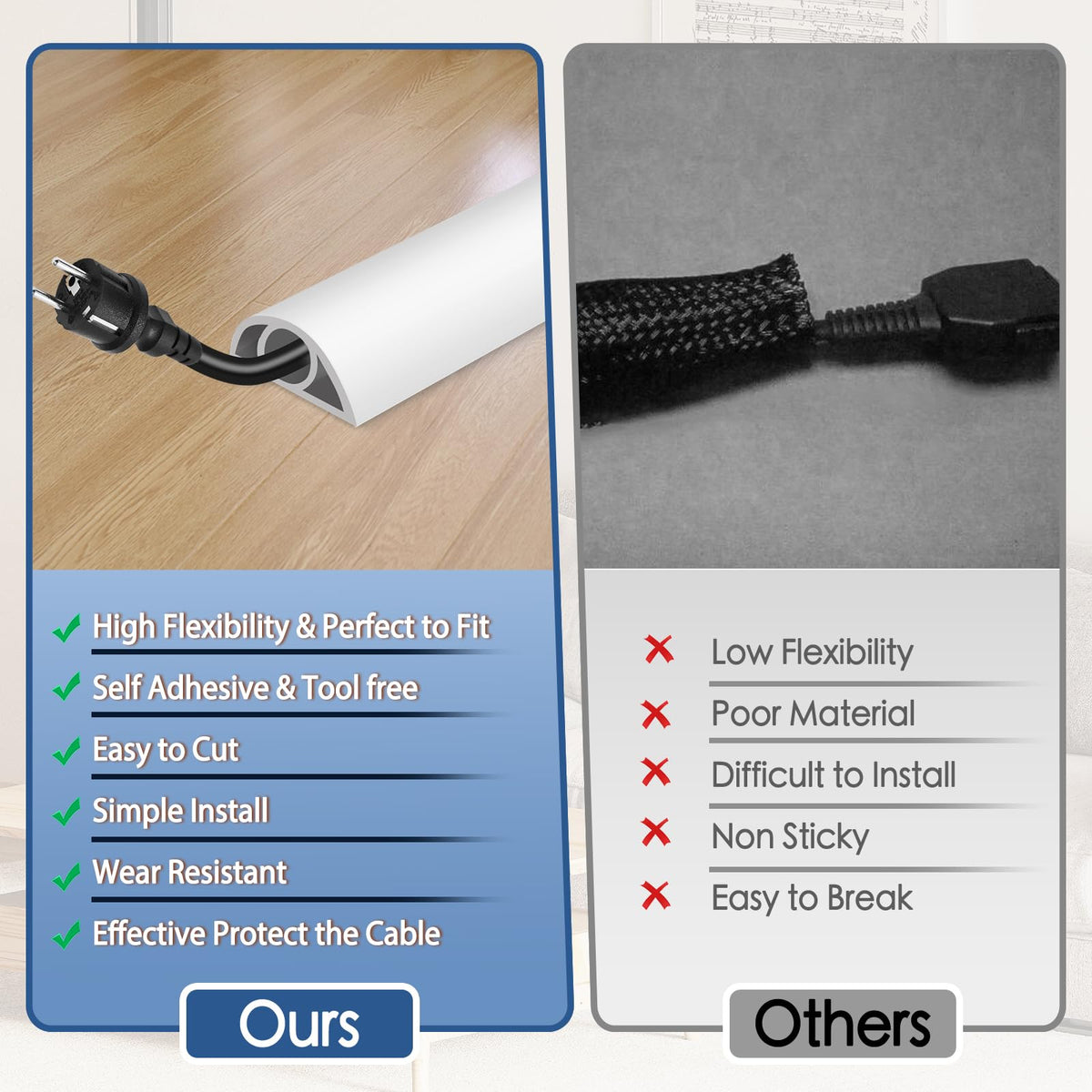 EYAYEN self-adhesive wire cover on floor for quick installation