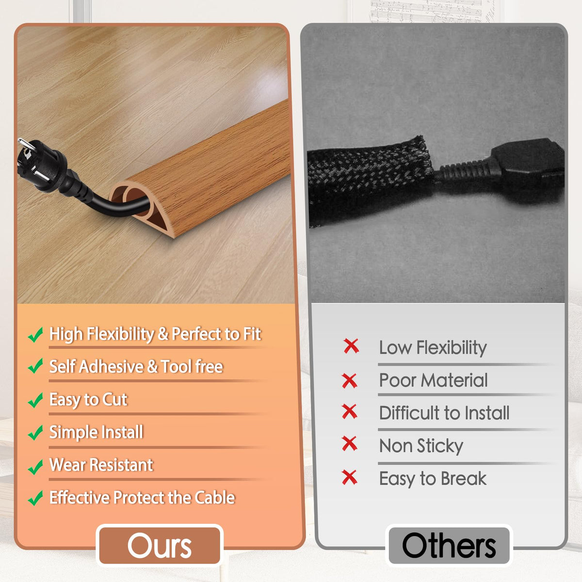 EYAYEN floor cord cover adhesive backing enables quick secure installation