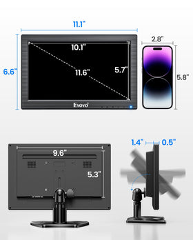 Eyoyo 12in monitor AV/VGA/HDMI ports enable multi-device use.