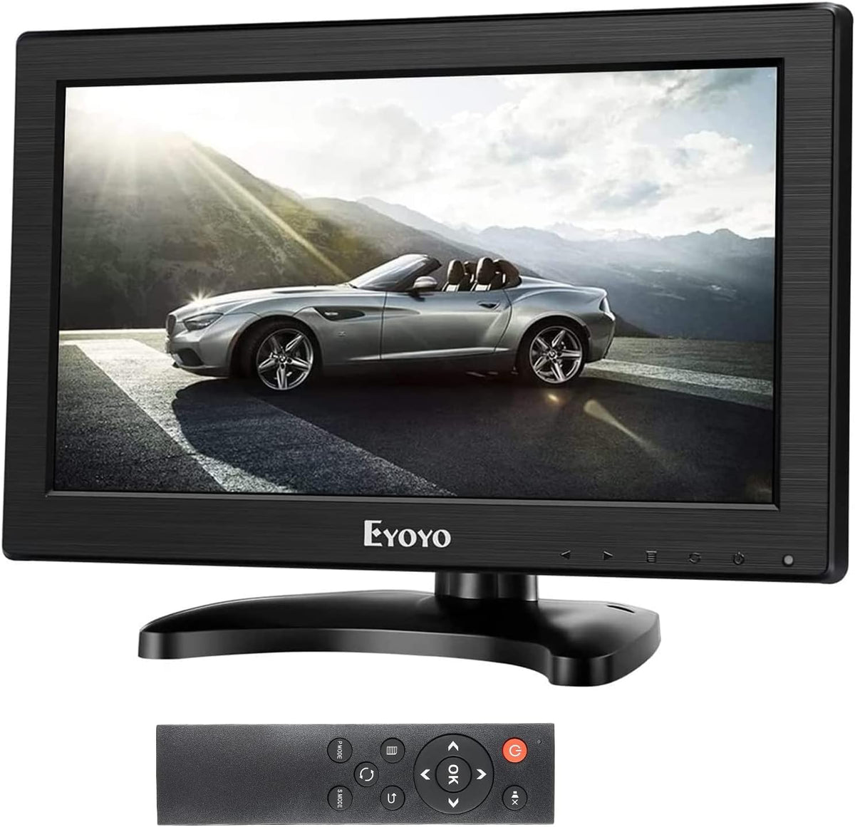 Eyoyo 12in monitor front view for desktop use with crisp color rendering.