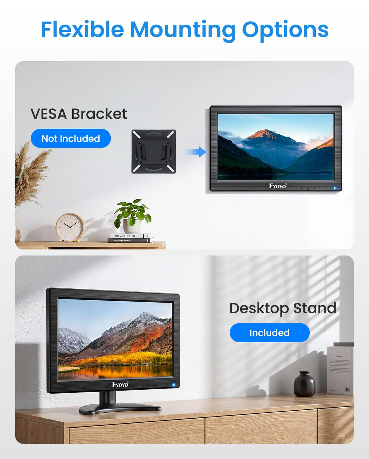 Eyoyo 12in monitor tilting stand allows precise angle adjustments.