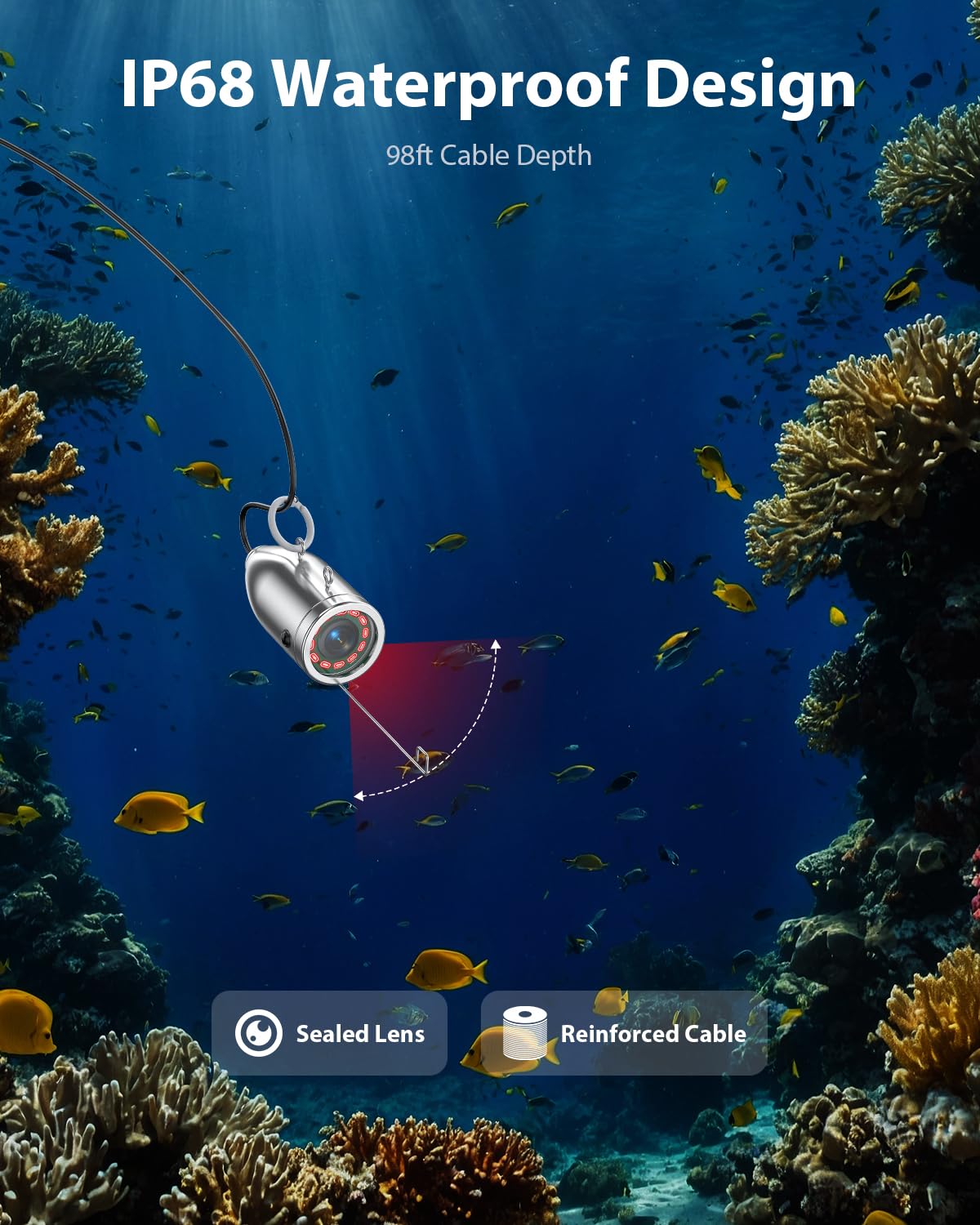 Eyoyo 12 infrared LEDs boost underwater visibility in low light.