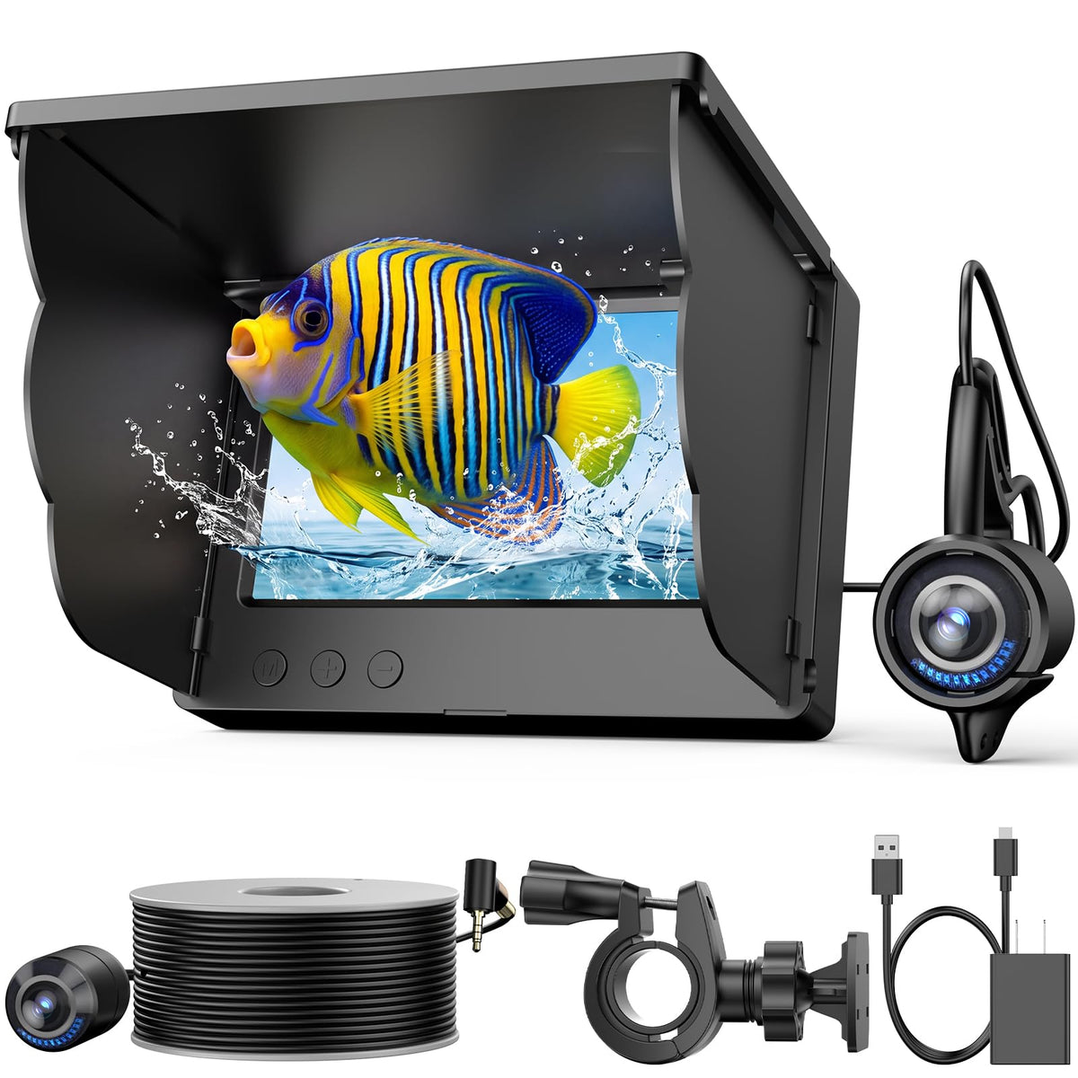 Eyoyo underwater camera displaying a clear underwater scene on the 4.3 inch LCD for precise casting.