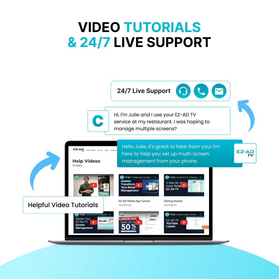 EZ-AD TV cloud content updates auto-post ads and menus to screens.