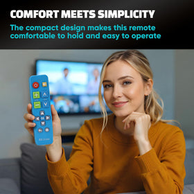 EZClicker big-button remote blue battery compartment reveals 2x AAA layout