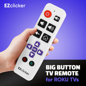 EZClicker big-button remote closeup highlighting tactile feedback for seniors.