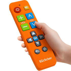 EZClicker big button remote front view for easy use by seniors