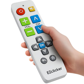 EZClicker Big Button Remote front view with large controls for seniors