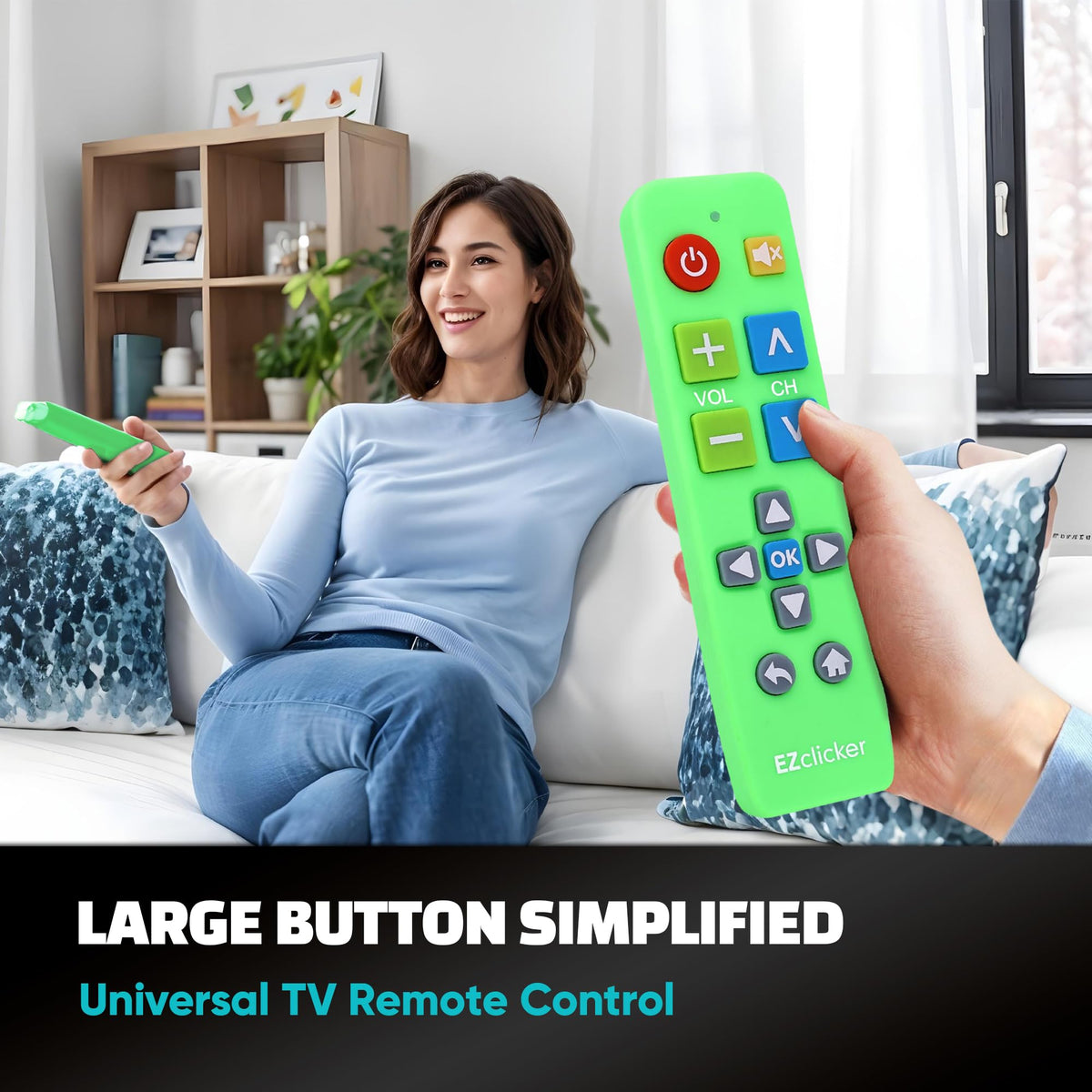 EZClicker remote Green buttons close-up highlighting tactile feedback for smooth use