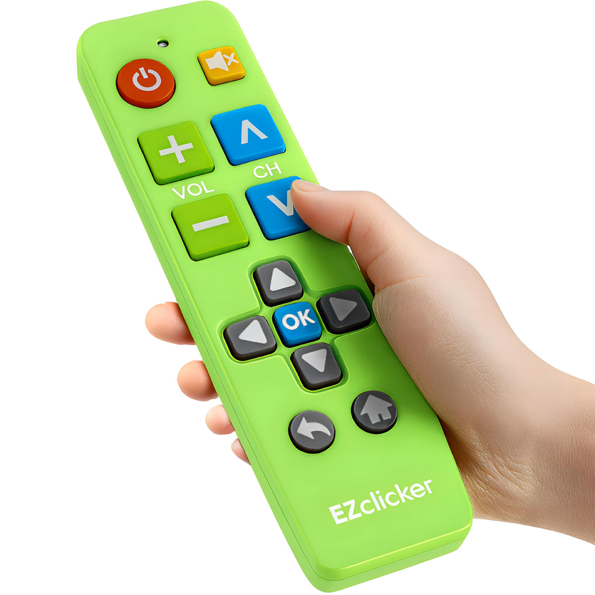 EZClicker Big Button Remote Green front view showing large controls for easy viewing