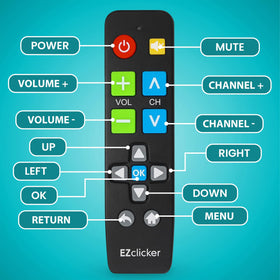 EZClicker big button remote handheld ergonomic design for comfortable TV control.