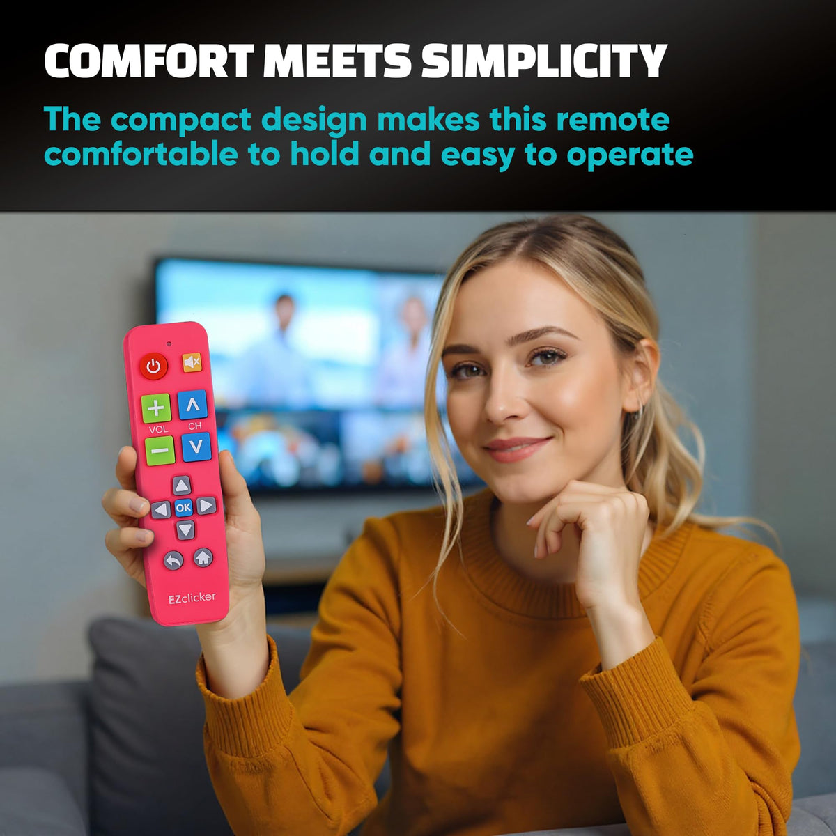 EZClicker pink remote compact size designed for easy handling.
