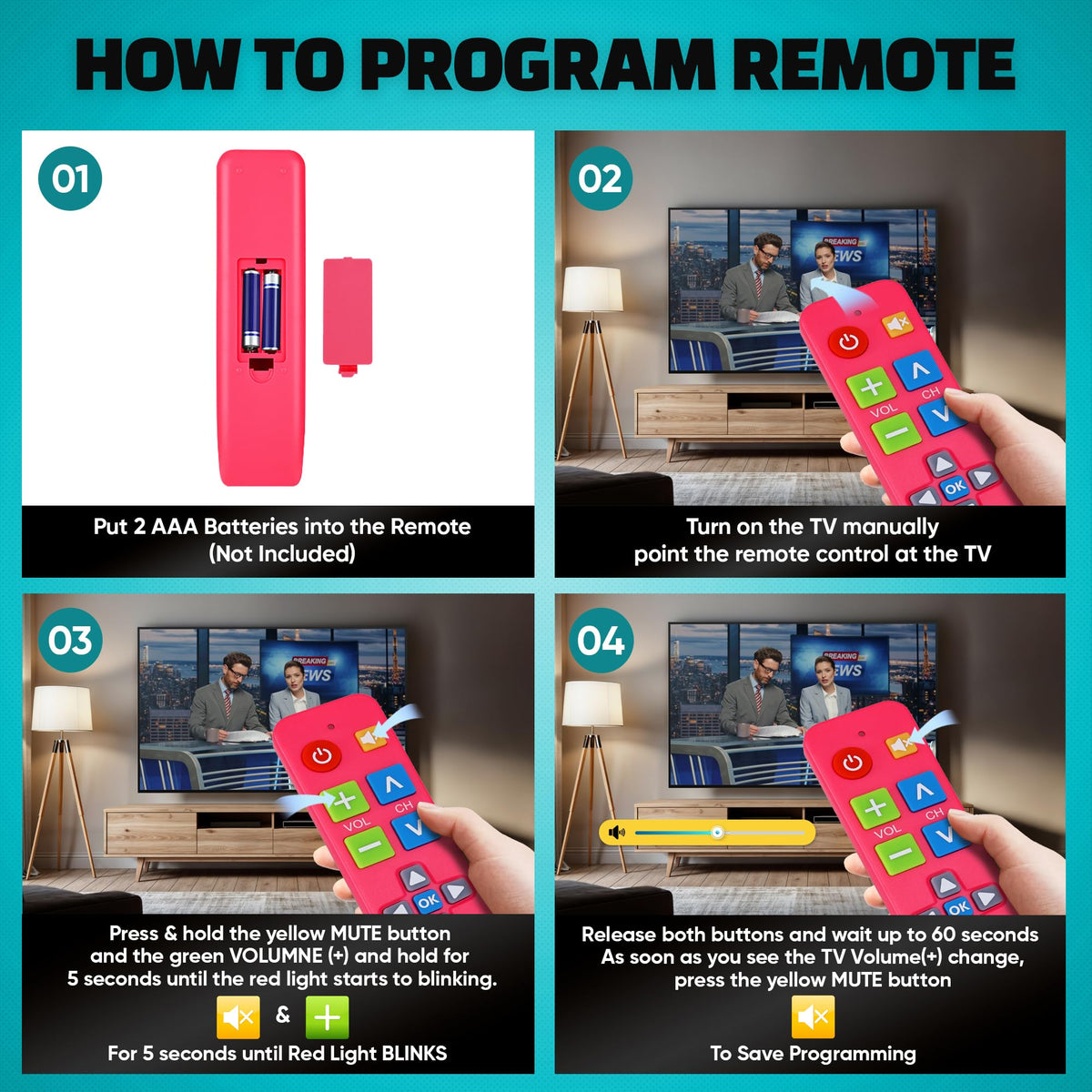 EZClicker pink remote demonstrates compatibility with major TV brands.
