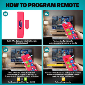 EZClicker pink remote demonstrates compatibility with major TV brands.