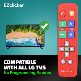 EZClicker LG red big-button remote back view showing simplified layout
