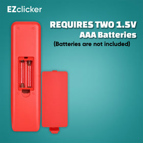 EZClicker LG red big-button remote in hand for quick use