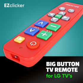EZClicker LG red big-button remote side view for comfortable handling