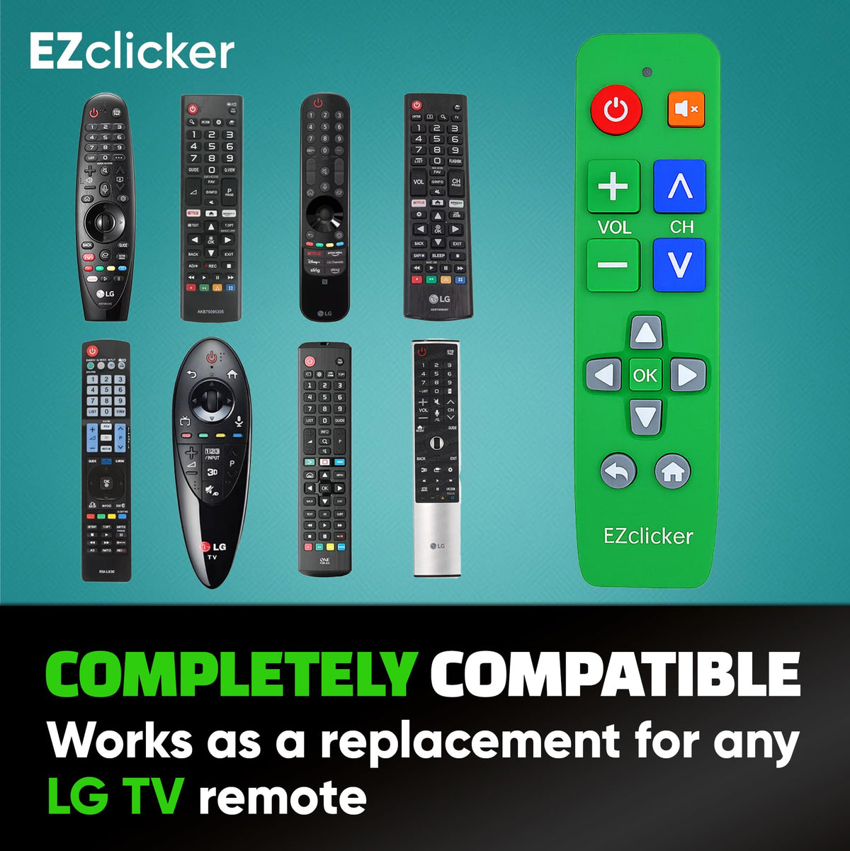 EZClicker LG replacement remote simplifies TV control for effortless setup.
