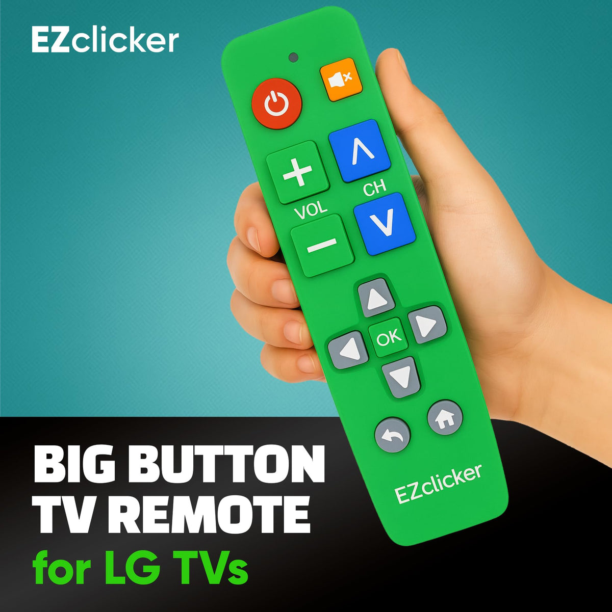 EZClicker LG remote with large accessible buttons for seniors.
