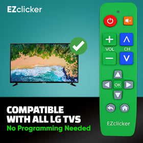 EZClicker LG green remote highlights ergonomic design for comfortable grip.